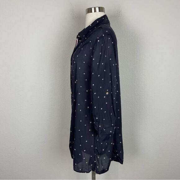 Maeve Black White Circle Print Button Down Top / Tunic Medium - Picture 3 of 10